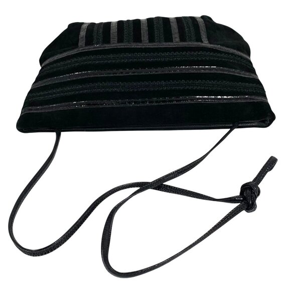 1980s PALIZZIO Black Suede Patent Snakeskin Accents Hinged Clutch Shoulder Bag - Picture 9 of 12